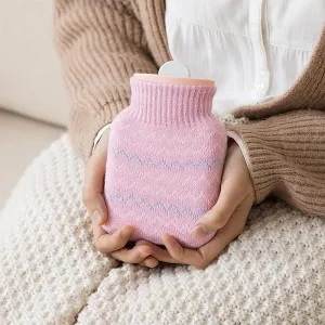 Hot Water Bottles,Warm Water Bag,Shoulder Pain and Hand Feet Warmer, 320ml Hot Water Bottle with Knit Cover for Pain Relief, Reusable Mini Silica Gel Hand Warmers Hot Water Bag (Pink)(Pink)