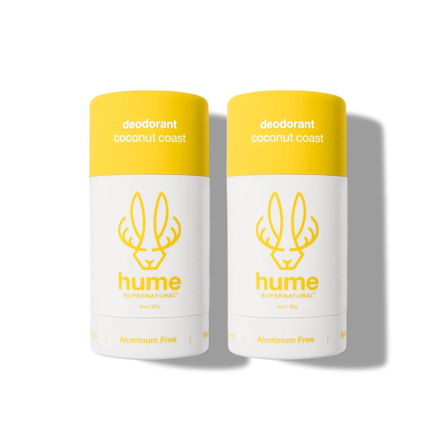 Hume Supernatural Aluminum Free Deodorant for Women & Men - Safe for Sensitive Skin - Probiotic, Plant-Based, Baking Soda Free, Aloe, & Cactus Flower, Anti Sweat, Stain & Odor - Coconut Coast 2-Pack