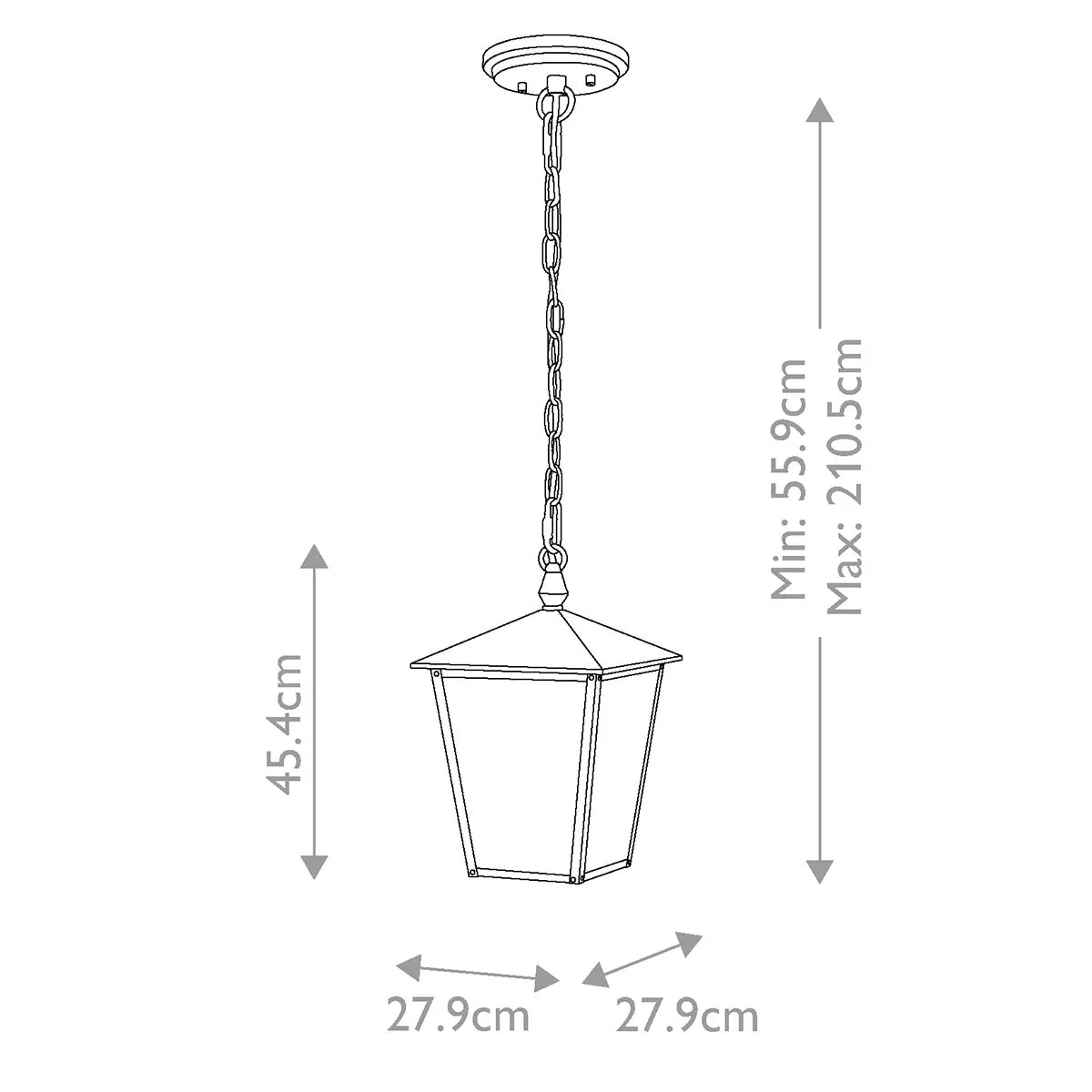 Huntersfield 3 Light Large Chain Lantern | Black