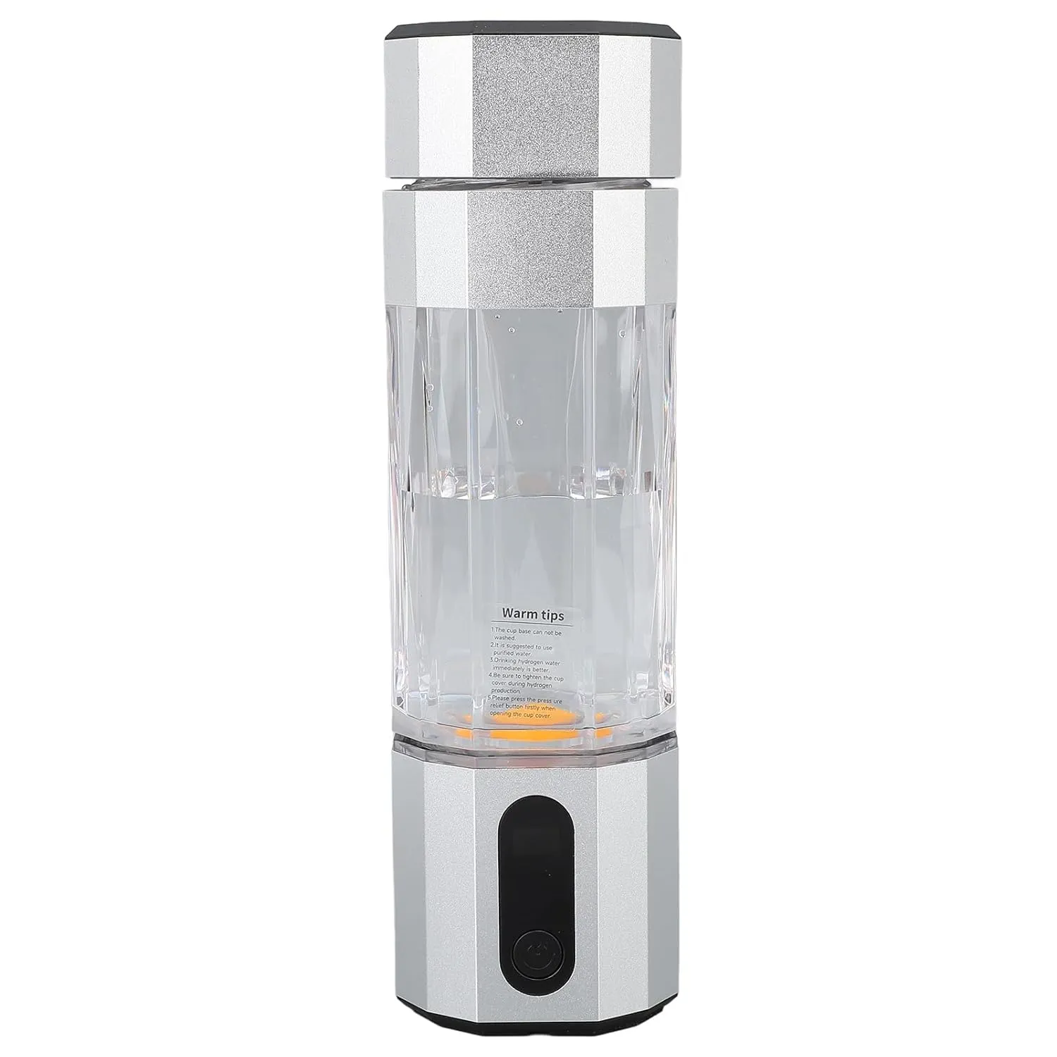 Hydrogen Rich Water Bottle, Colorful Lights PEM Technology 2 Gears Hydrogen Water Bottle Proton Film for Home (Silver)