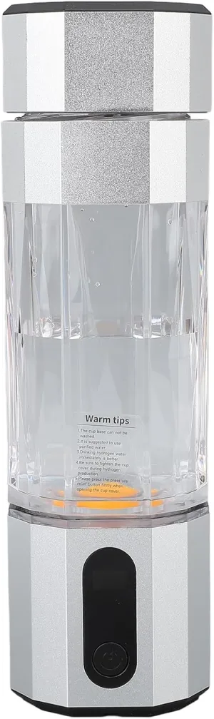Hydrogen Rich Water Bottle, Proton Film 2 Concentrations Colorful Lights Sealed 2 Gears Hydrogen Water Bottle for Office (Silver)