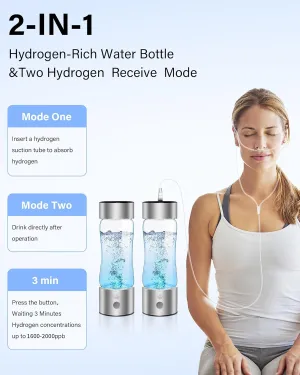 Hydrogen Water Bottle, 1600-2000 Hydrogen Water Bottle Generator, Hydrohealth Hydrogen Water Machine Improve Water in 3 Mins for Home, Office, Travel, Daily Drinking
