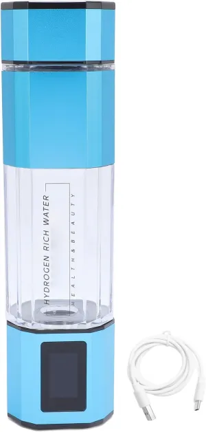Hydrogen Water Bottle, 250ml 5000ppb 2 Modes Rechargeable Hydrogen Water Bottle, Glass Hydrogen Water Generator, 3/5min Quick Electrolysis for Travel, Sport (Blue)