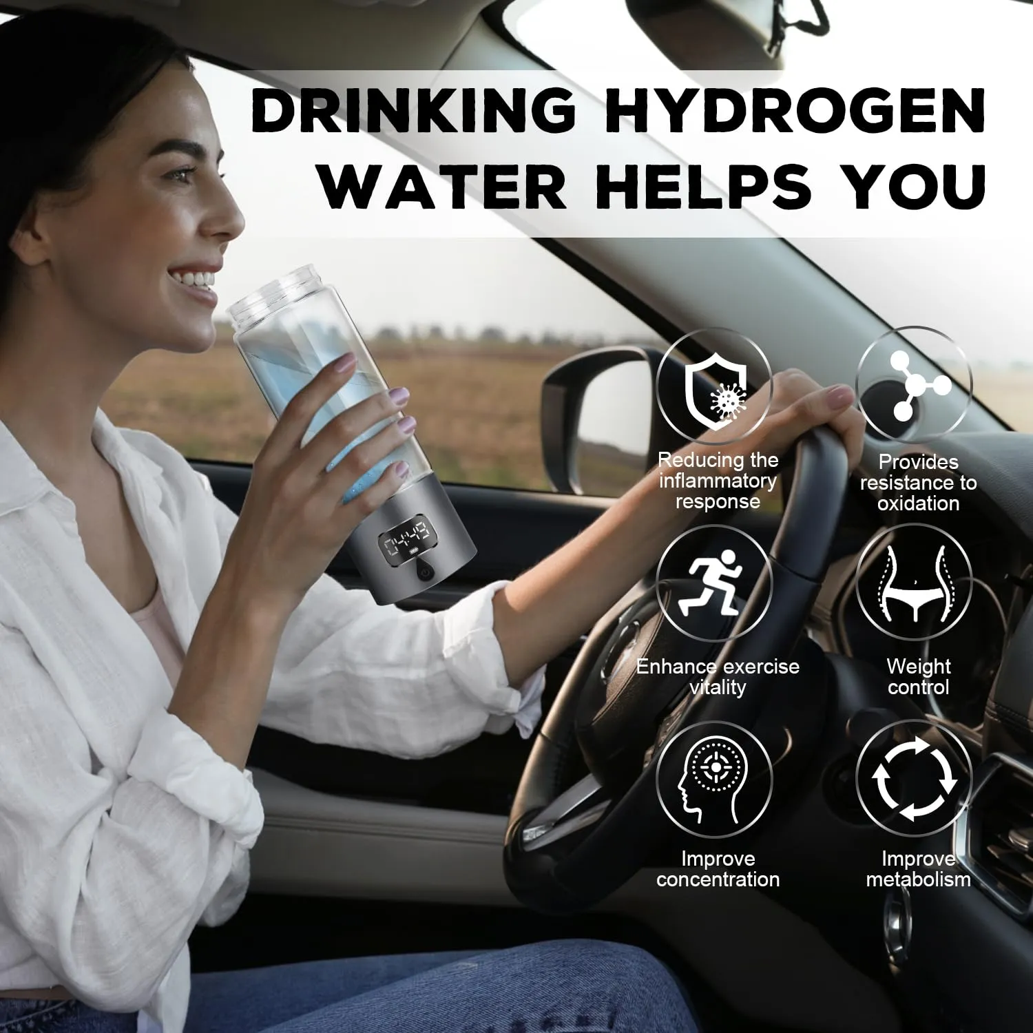 Hydrogen Water Bottle Generator with 4th Generation SPE/PEM Technology, Portable Hydrogen Water Ionizer Machine, Birthday,Xmas Gift for Husband,Wife,Lovers,Friends,Travel (Gray, 9.05in*Φ2.64in)