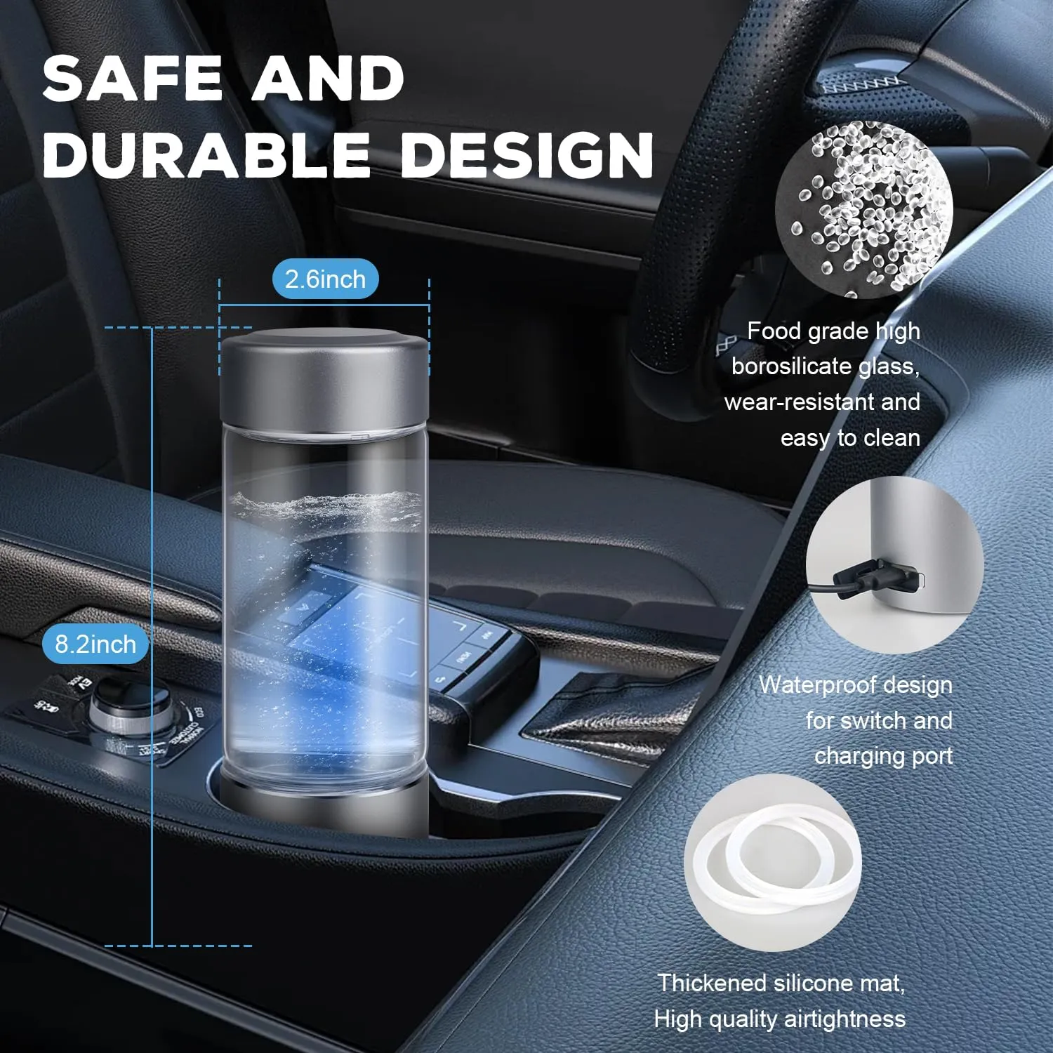 Hydrogen Water Bottle Generator with 4th Generation SPE/PEM Technology, Portable Hydrogen Water Ionizer Machine, Birthday,Xmas Gift for Husband,Wife,Lovers,Friends,Travel (Gray, 9.05in*Φ2.64in)