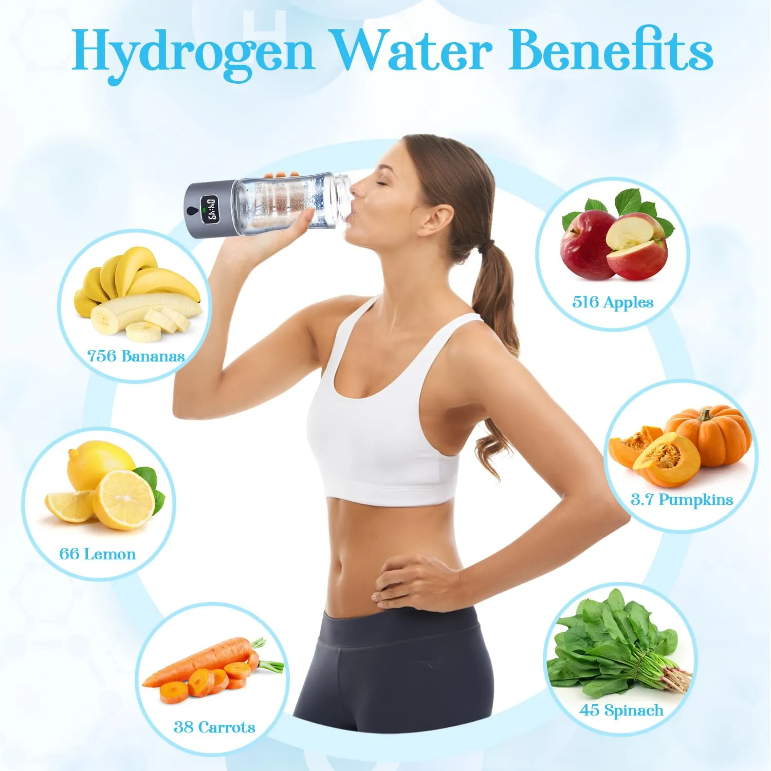 Hydrogen Water Bottle, Healthy Hydrogen Water Generator with Latest SPE PEM Technology, Hydrogen Water Ionizer Machine,Separates Hydrogen and Oxygen, Gift for Home,Travel, Sports (Grey, 9.05*Φ2.63in)