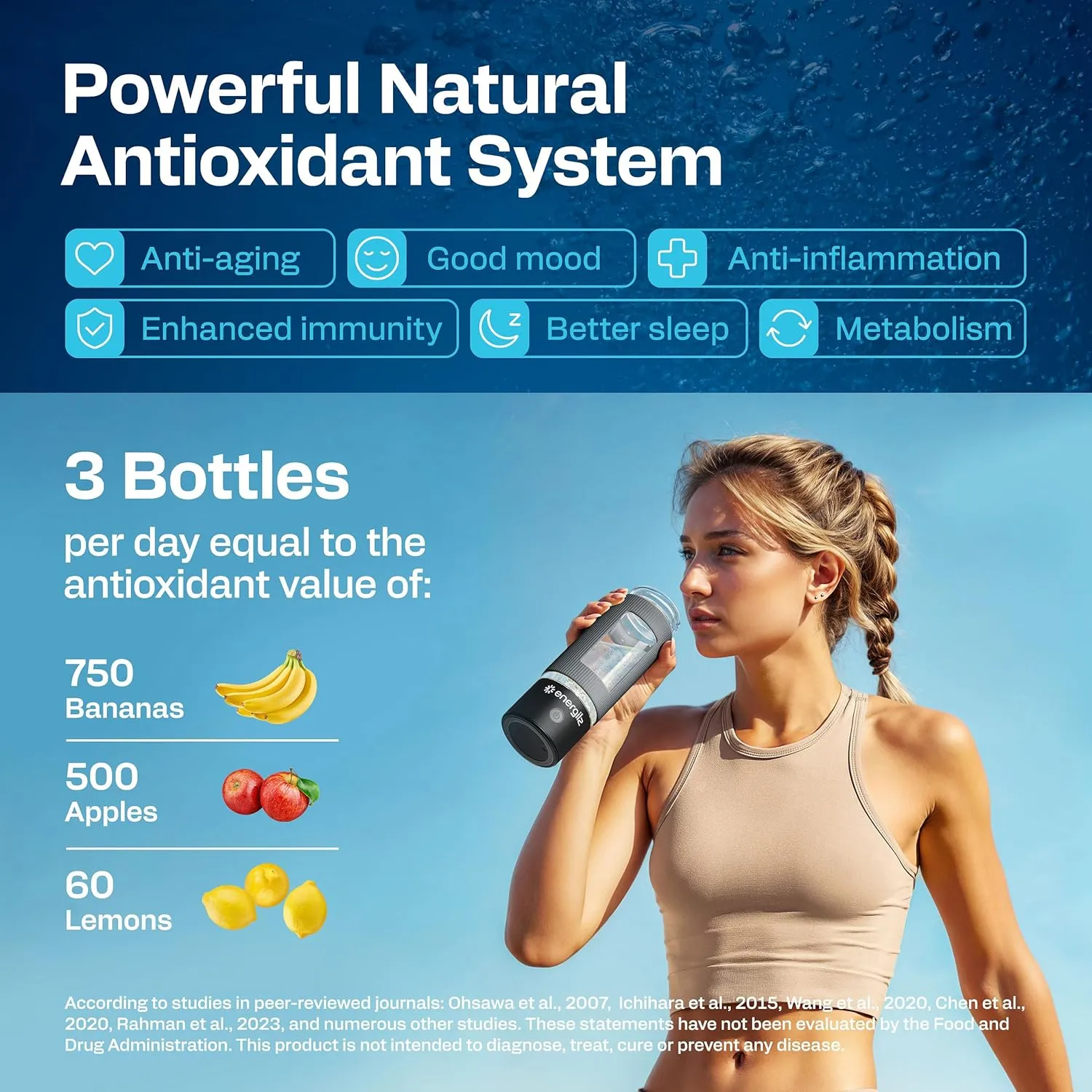 Hydrogen Water Bottle | Large 16.2 oz (480 ml) Hydrogen Water Bottle Generator 3000ppb | Hydrogenator Machine | SPE/PEM Hydrogenated Ionizer Generator (Black w/Gray)