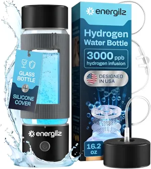 Hydrogen Water Bottle | Large 16.2 oz (480 ml) Hydrogen Water Bottle Generator 3000ppb | Hydrogenator Machine | SPE/PEM Hydrogenated Ionizer Generator (Black w/Gray)