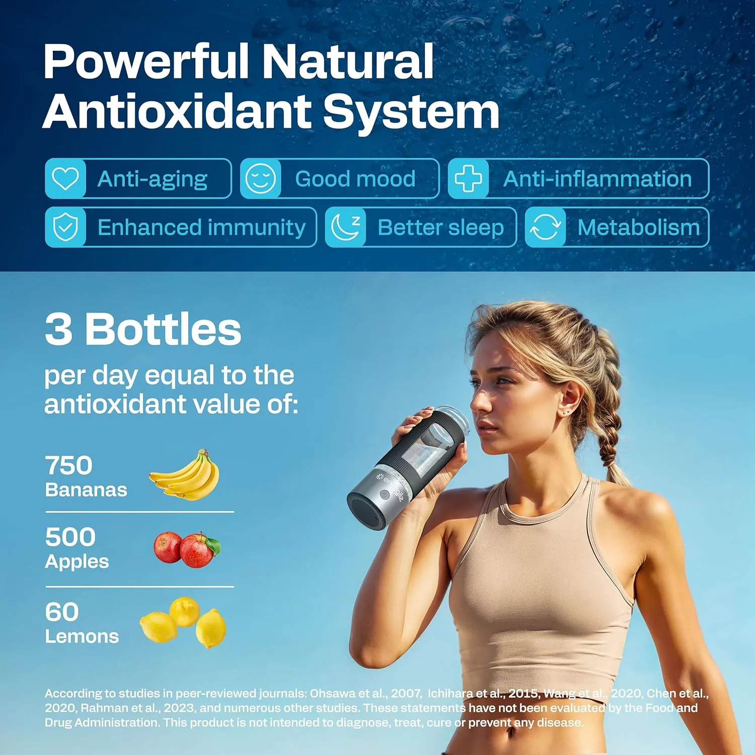 Hydrogen Water Bottle | Large 16.2 oz (480 ml) Hydrogen Water Bottle Generator 3000ppb | Hydrogenator Machine | SPE/PEM Hydrogenated Ionizer Generator (Steel w/Black)