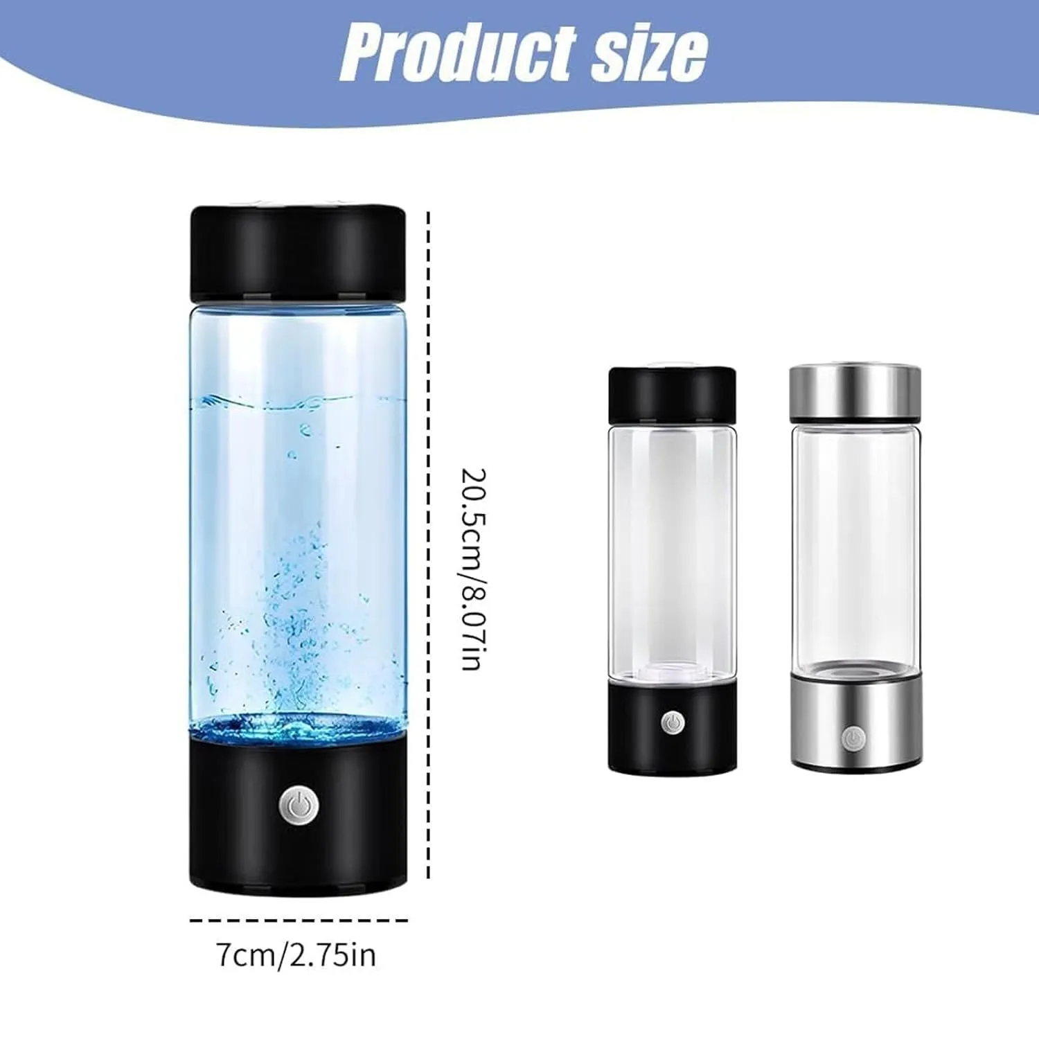 Hydrogen Water Bottle, New Portable USB Rechargeable Hydrogen Water Bottle Generator, Hydrogen Water Machine, Hydrogen Rich Water Glass Health Cup for Home Office Travel(A), Size