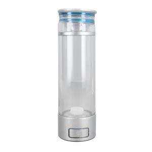 Hydrogen Water Bottle, PCTG Hydrogen Generator Water Cup Pt and N117 Ionized Membrane Anti Slip Base 350ml for Home (Silver)