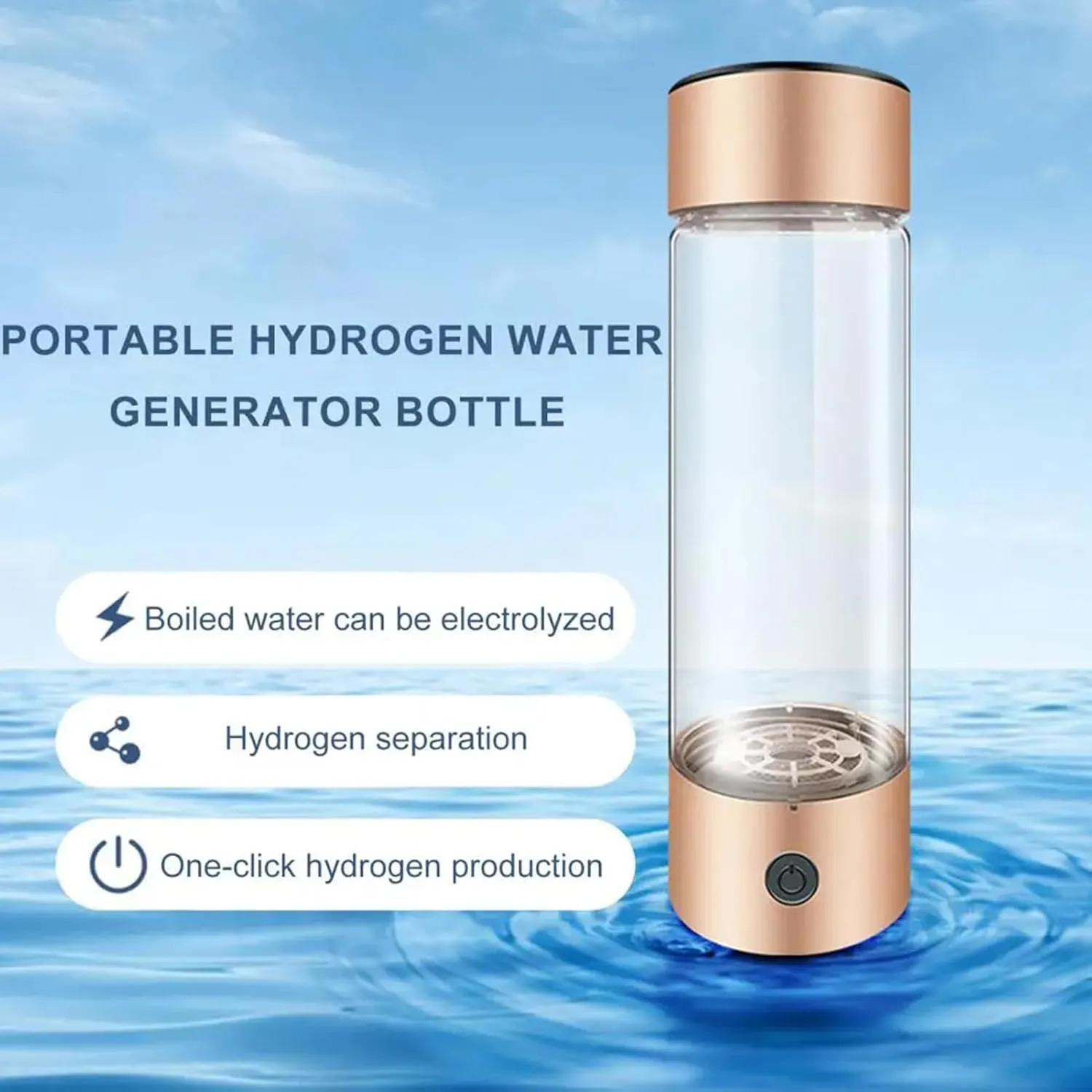 Hydrogen Water Bottle, Portable ionized Water Bottle, Rechargeable Hydrogen Water Generator, for Home Travel Sport, Improve Health, with Hydrogen Suction Pipe