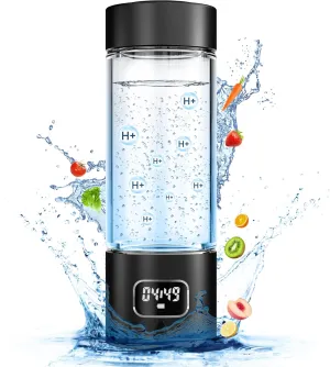 Hydrogen Water Bottle - Portable, Rechargeable, LED Timer, Aluminum and Glass, 5000 PPB Hydrogen in 10 Minutes, for Husband, Father, Friend & Family, for Sports, Home, Office