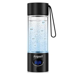 Hydrogen Water Bottle - Updated 8 Hours Cyclic Hydrogen Production, Self-Cleaning, Aluminum and Glass, 4000 PPB Hydrogen in 8 Minutes, for Family, Friend, for Office, Home, Outdoor (Black, 360ml)