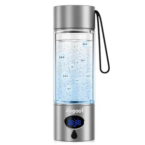 Hydrogen Water Bottle - Updated 8 Hours Cyclic Hydrogen Production, Self-Cleaning, Aluminum and Glass, 4000 PPB Hydrogen in 8 Minutes, for Family, Friend, for Office, Home, Outdoor (Grey, 360ml)