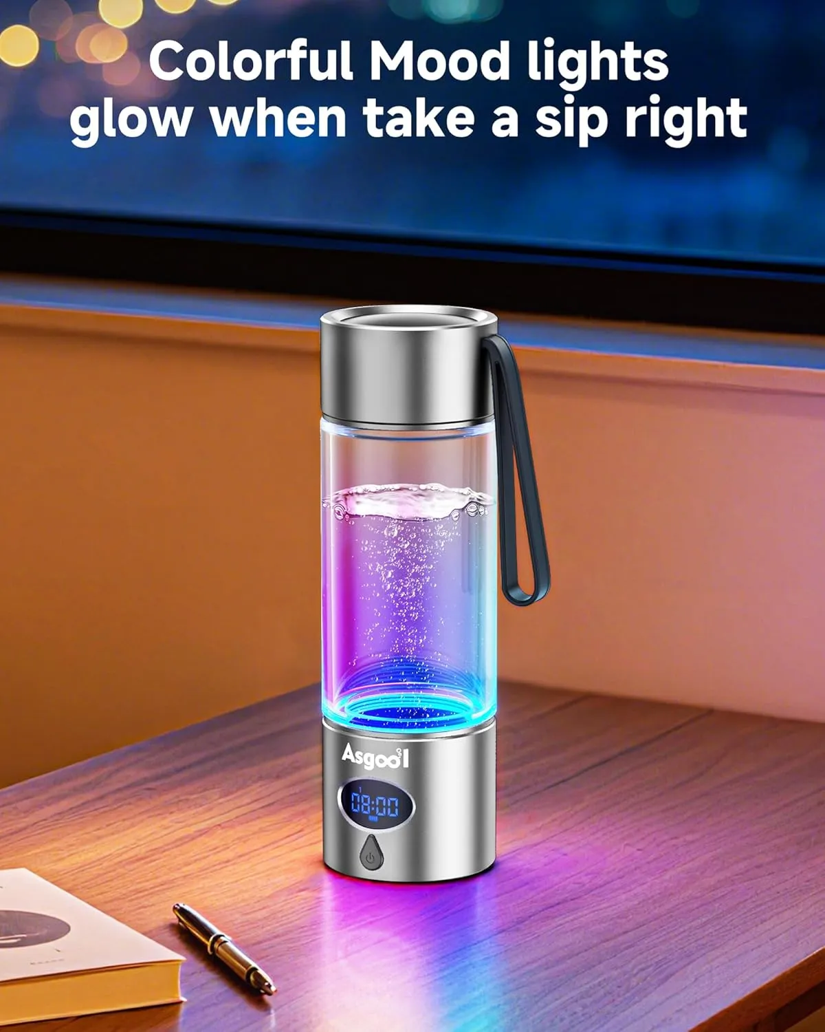 Hydrogen Water Bottle - Updated 8 Hours Cyclic Hydrogen Production, Self-Cleaning, Aluminum and Glass, 4000 PPB Hydrogen in 8 Minutes, for Family, Friend, for Office, Home, Outdoor (Grey, 360ml)