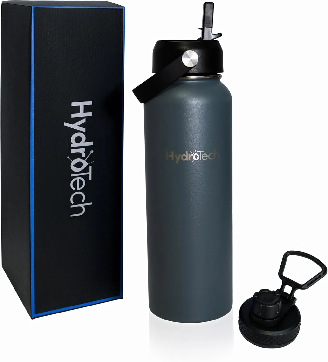 HydroTech Stainless Steel Leak Proof Water Bottle with Double Wall Insulation and 2 Lids (Straw Lid) - 40 OZ.