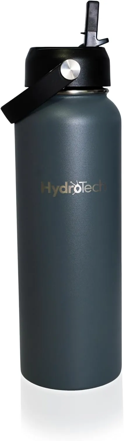HydroTech Stainless Steel Leak Proof Water Bottle with Double Wall Insulation and 2 Lids (Straw Lid) - 40 OZ.
