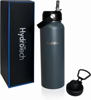 HydroTech Stainless Steel Leak Proof Water Bottle with Double Wall Insulation and 2 Lids (Straw Lid) - 40 OZ.