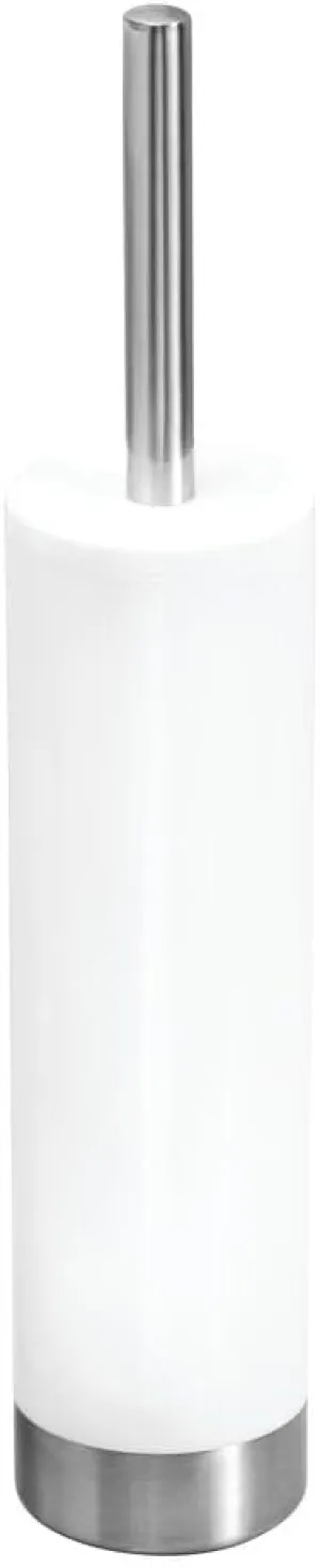 iDesign Slim Toilet Bowl Brush and Holder for Bathroom Storage - White/Brushed Stainless Steel, 1 x Toilet Brush
