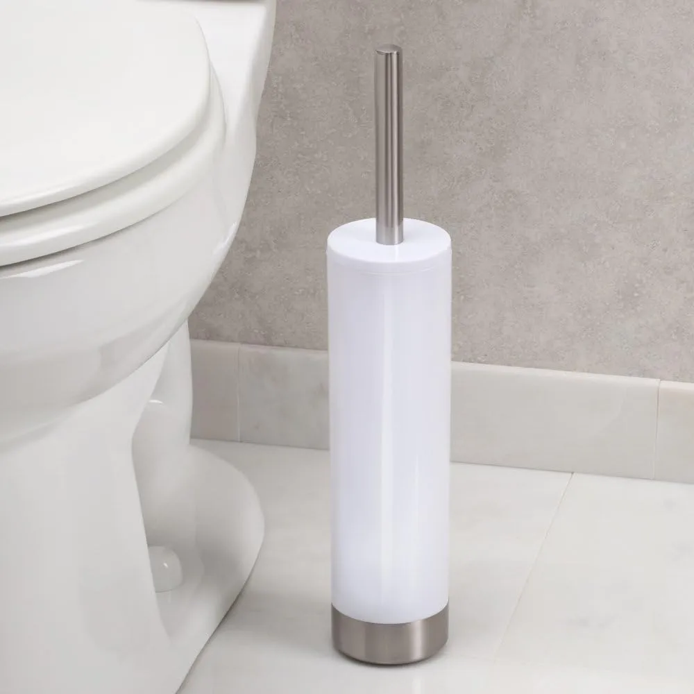 iDesign Slim Toilet Bowl Brush and Holder for Bathroom Storage - White/Brushed Stainless Steel, 1 x Toilet Brush