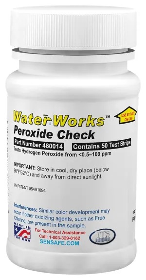 Industrial Test Systems | 480014 WaterWorks Peroxide (H2O2) Test Strip | 0-100ppm Range | 30-Second Test Time | 50 Test Strips | Top Selling Peroxide Strip | For Pool & Spa, Drinking H2O, Laundry, etc
