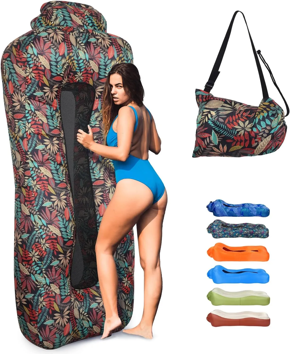 Inflatable Lounger, Ultralight Portable Ergonomic Beach Bed Air Sofa Couch Waterproof Anti-Air Leaking for Indoor Outdoor Hiking Camping Traveling, No Pump Required