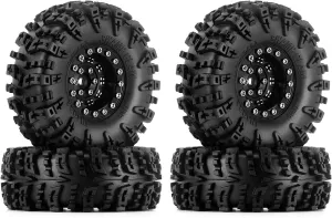 INJORA 1.3" Wheel Tires Set - S5 Swamp Claw Mud Terrain Tires and Aluminum Wheel for 1/18 1/24 SCX24 TRX4M Upgrade RC Crawler Car