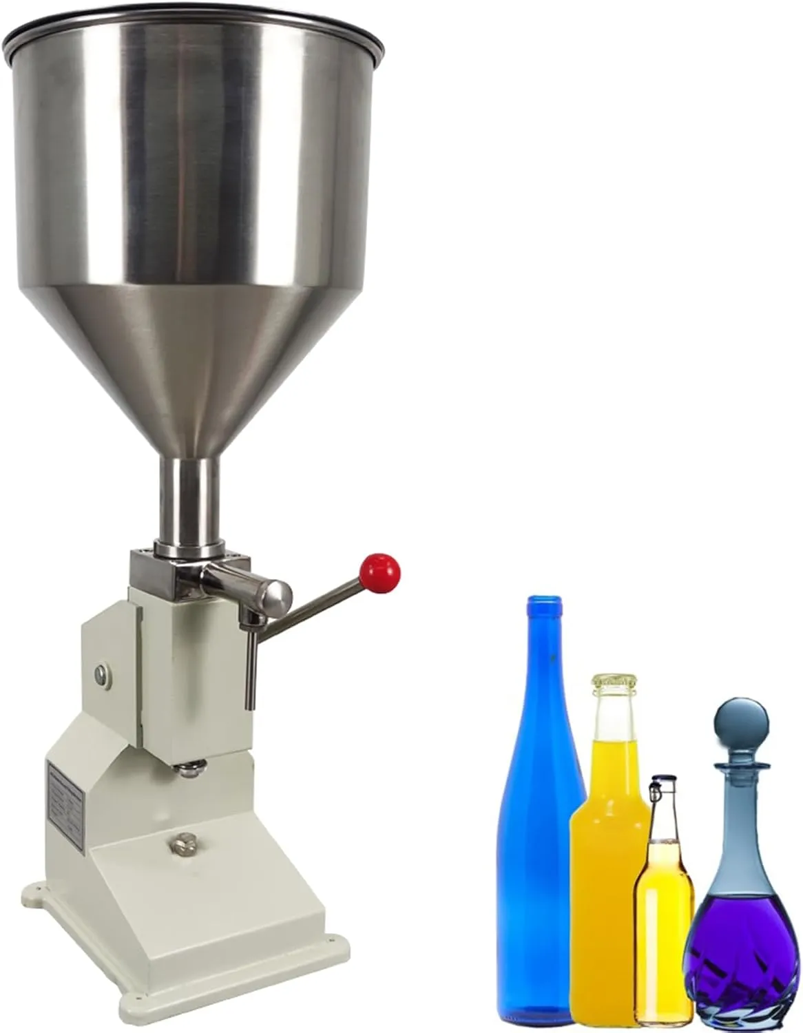 INTBUYING Manual Liquid Filling Machine Stainless Steel Filling Machine with 10L Hopper A03 Manual Paste Liquid Filling Machine Adjustment 5-60ml Bottle Filler