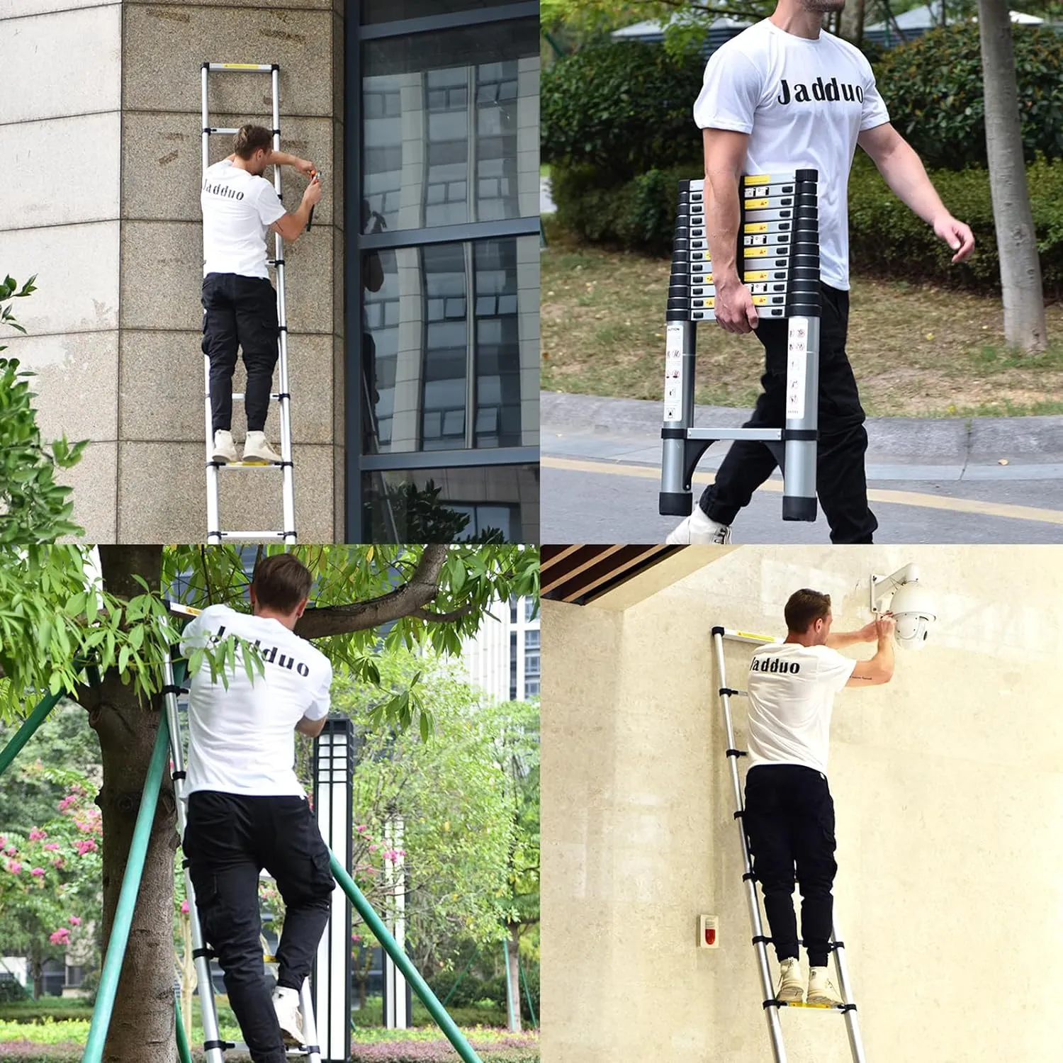 JADDUO 20.3 FT Telescopic Ladder, Aluminium Black Telescoping Ladder with Non-Slip Feet and Stable Hook, Portable Extension Ladder for Household and Outdoor Working, Heavy Duty 330 lbs Max Capacity