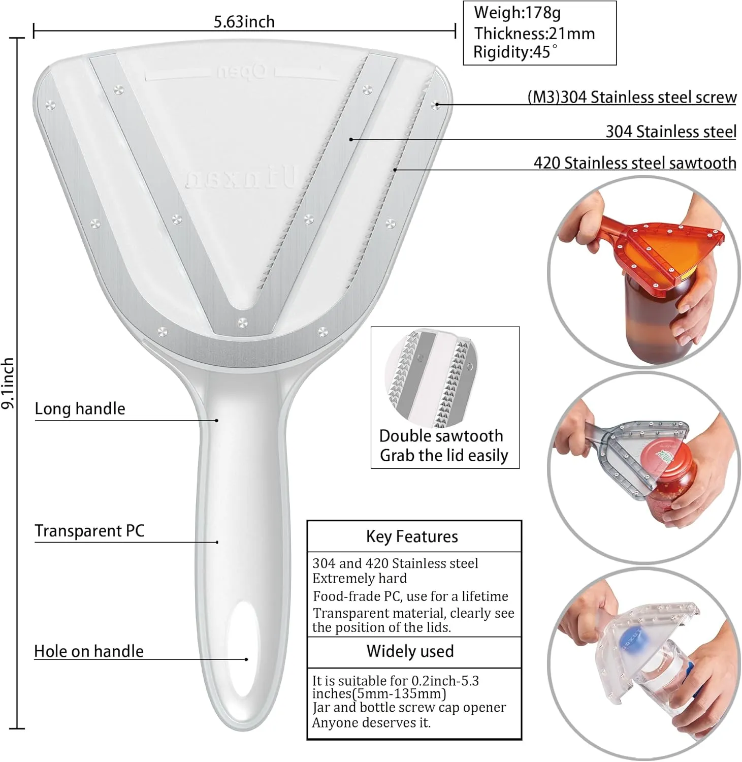 Jar Opener for Weak Hand & Seniors with Arthritis,Easy Twist Off Bottle Caps,Patent | Unique Kitchen Gadgets, Christmas Gifts for Elderly/Women/Men(Transparent)