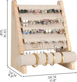 Jewelry Display Stand, Multi-Level Bracelet, Earring, Necklace, and Watch Storage Rack with Elegant Wood & Velvet Design, Perfect for Personal Use or Store