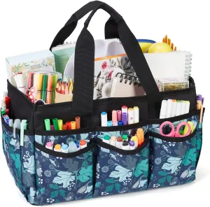 JOSIVIKY Craft Art Organizer Tote Bag, Cleaning Supply Caddy, Car Organizer for Tool Supplies, Carrying Bag with Handle for Multi-Purpose, Organizer Caddy for Pets (Green Floral)