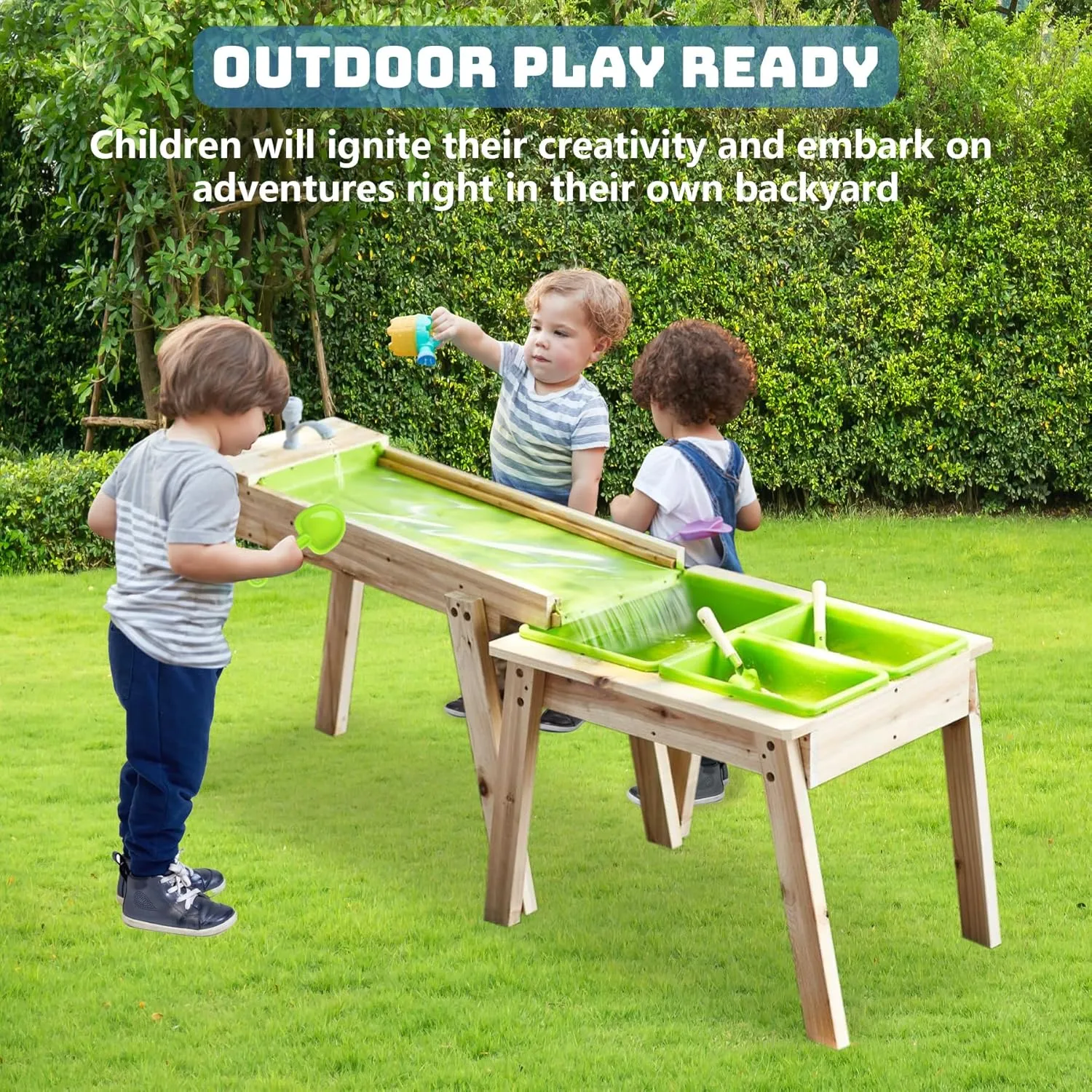 Kids 3 Sets Rushing River Falls Sensory Table, Wood Sand Table Playset for Kids, Outdoor Wooden Toy Play Water Table Set for Boys and Girls, Picnic Table for Outdoor Backyard Splash Table (Pink2)