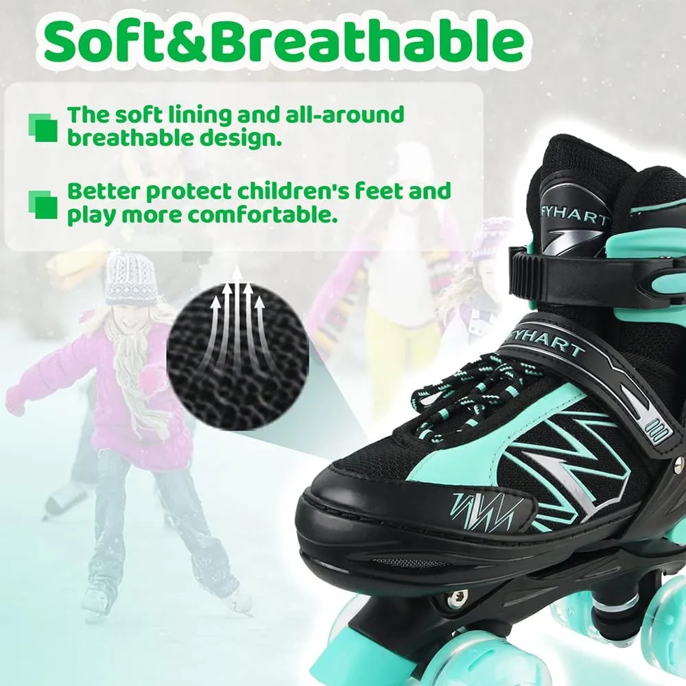 Kids Roller Skates for Boys Girls Kids Toddler Beginners, Adjustable 4 Sizes Quad Boys Roller Skates with All Light Up Wheels for Indoor Outdoor Sports