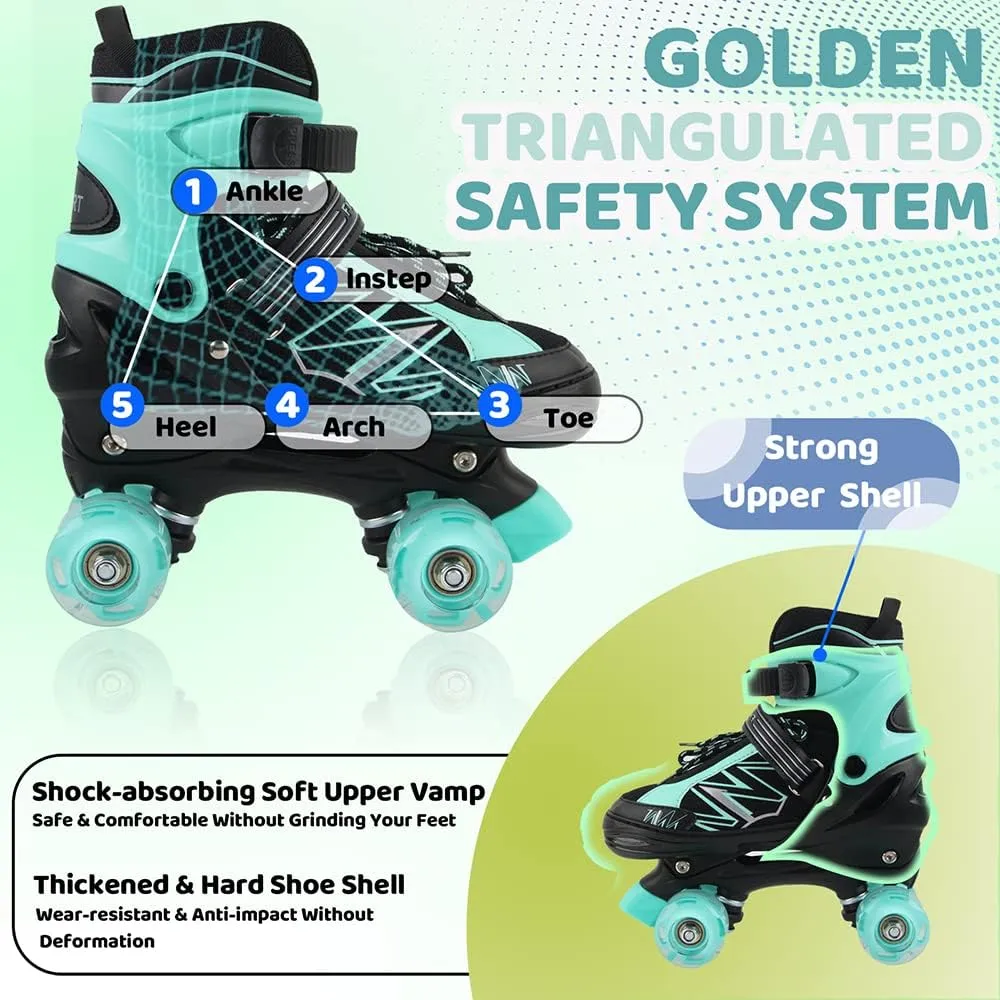 Kids Roller Skates for Boys Girls Kids Toddler Beginners, Adjustable 4 Sizes Quad Boys Roller Skates with All Light Up Wheels for Indoor Outdoor Sports