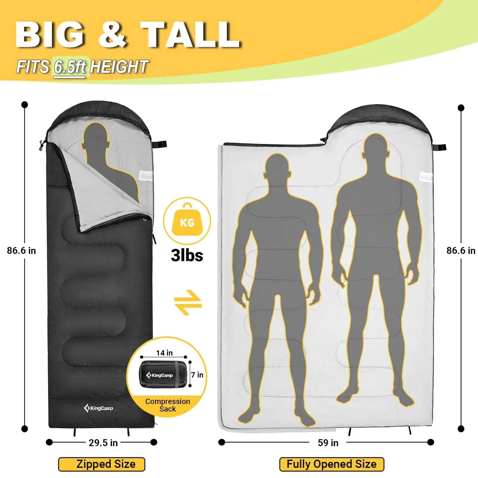 KingCamp Oasis 250 Sleeping Bag-Envelope With Hood