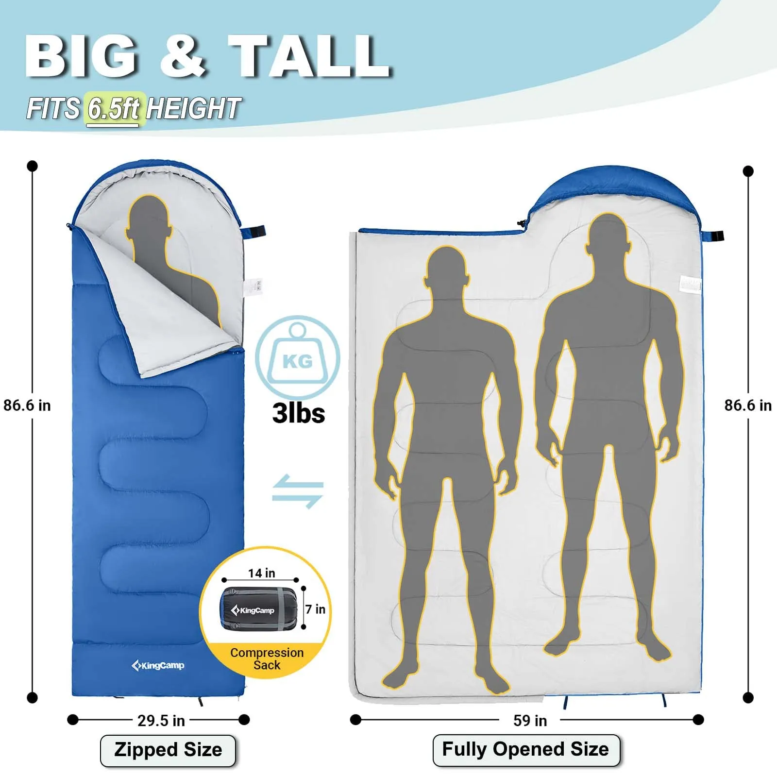 KingCamp Oasis 250 Sleeping Bag-Envelope With Hood