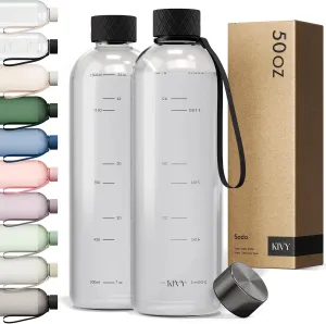 KIVY Tritan Water Bottle 2nd Generation (Black Clear, 50oz)