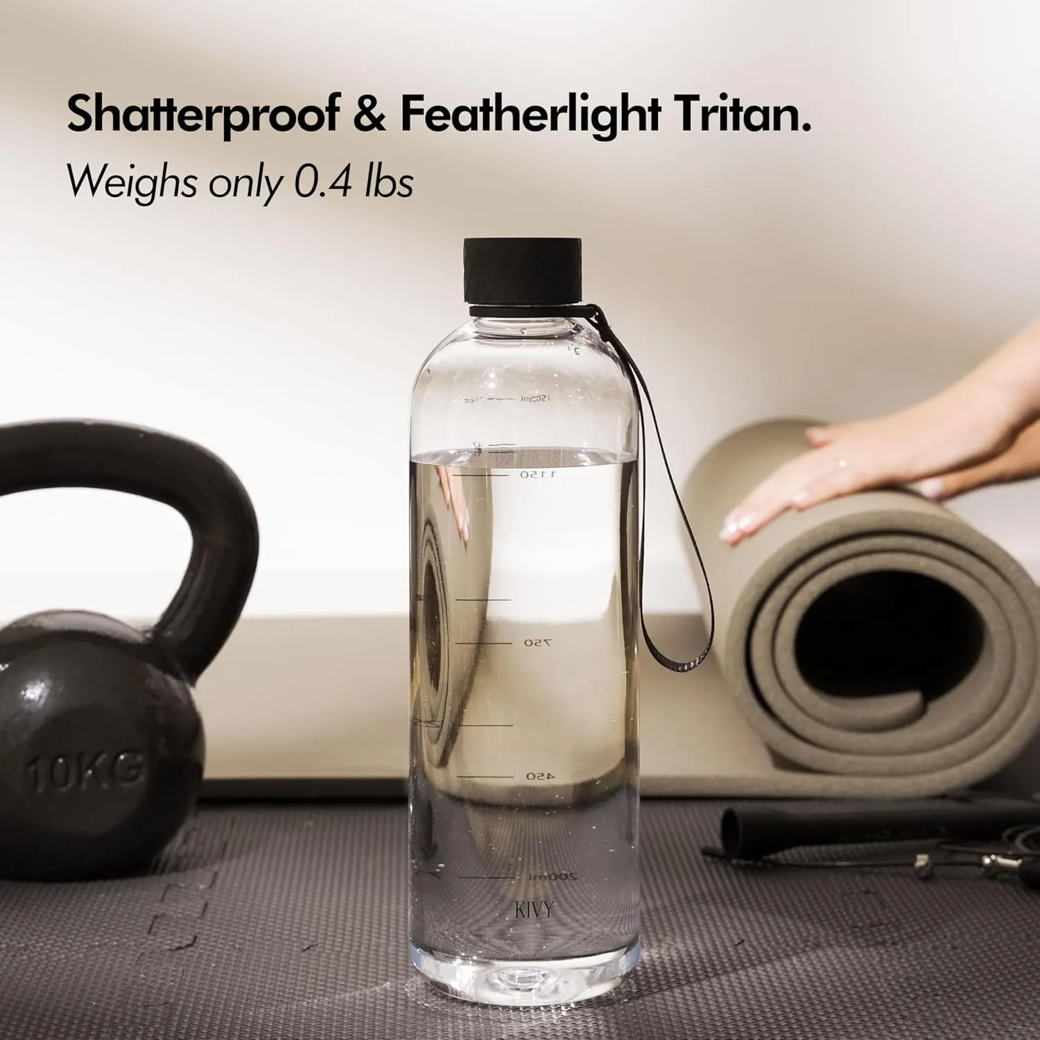 KIVY Tritan Water Bottle 2nd Generation (Black Clear, 50oz)