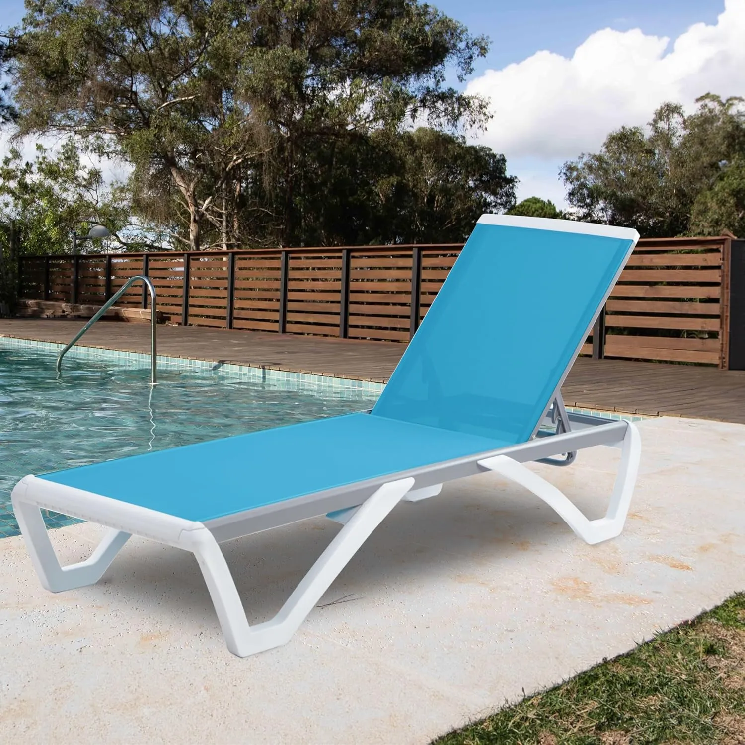 Kozyard Patio Chaise Lounge Chair - Full Flat Alumium & Resin Legs, Outdoor Reclining Adjustable Chair for Sunbathing, Beach, Patio, Lounge Set or Patio Table(Aqua Textilence W/O Table)