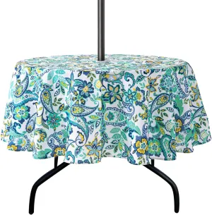 Lamberia Patio Outdoor Indoor 60" 5ft Round Tablecloth with Umbrella Hole and Zipper, Waterproof Table Cover for Backyard Circular Table/BBQs/Picnic (Paisley, 60" Round, Zippered)