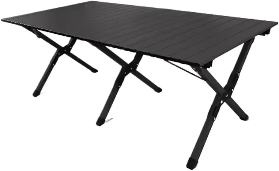 Large Folding Picnic Table - Portable Lightweight Camping Table with Carrying Bag - Roll Up Carbon Steel Design for Outdoor Use(Wood Color)
