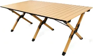 Large Folding Picnic Table - Portable Lightweight Camping Table with Carrying Bag - Roll Up Carbon Steel Design for Outdoor Use(Wood Color)