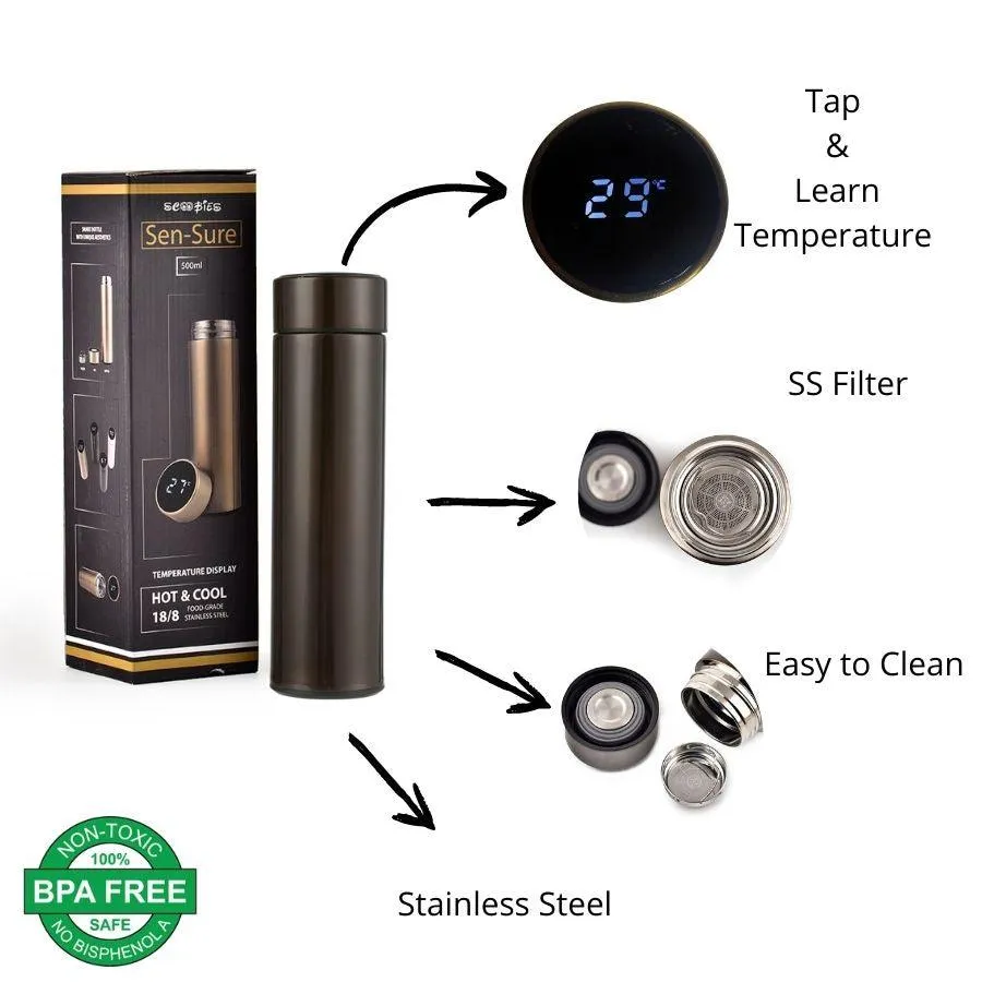 LED Temperature Bottle (Brown) | With Smart LED Temperature Display |  Stainless Steel Insulated Quality  | Multi-Usage