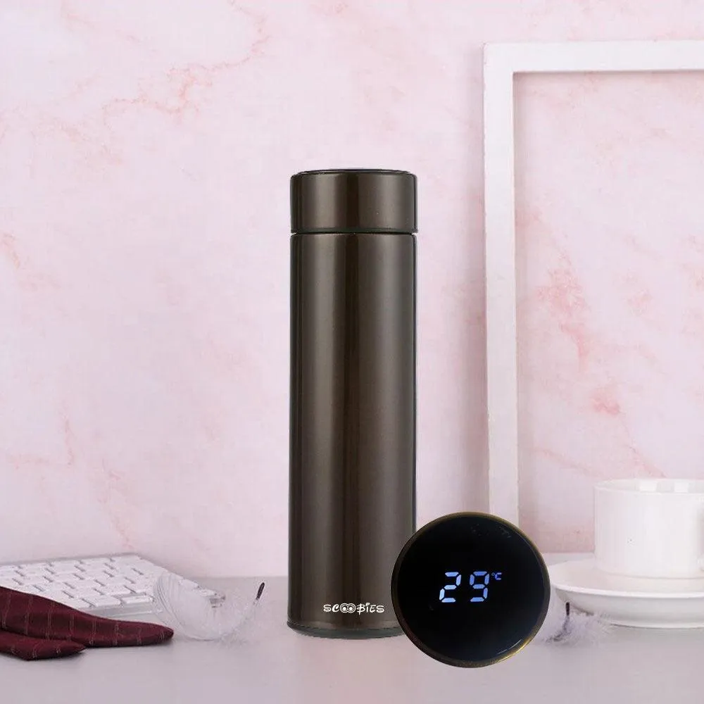 LED Temperature Bottle (Brown) | With Smart LED Temperature Display |  Stainless Steel Insulated Quality  | Multi-Usage
