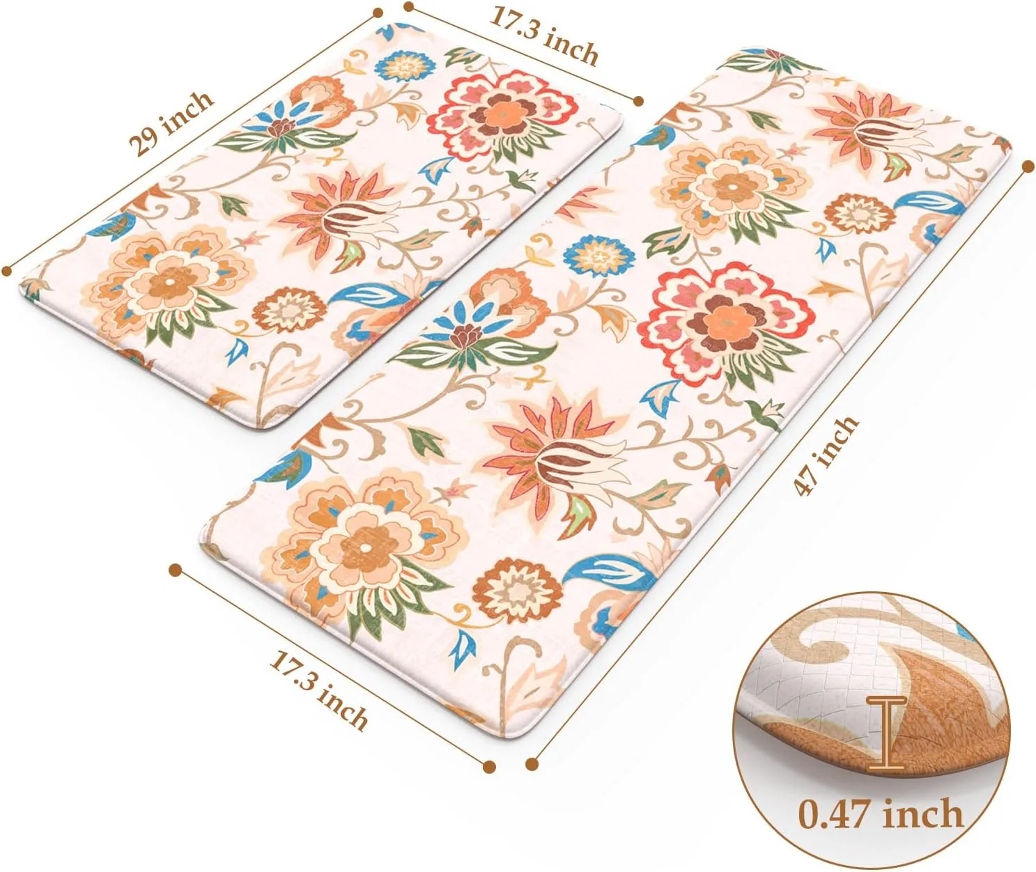 LEEVAN Kitchen Mats for Floor Non-Slip, Cushioned Anti Fatigue Mat 2 Piece, Beige Memory Foam Kitchen Mat Waterproof, Ergonomic Standing Mat for Bar, Office,Desk, Laundry
