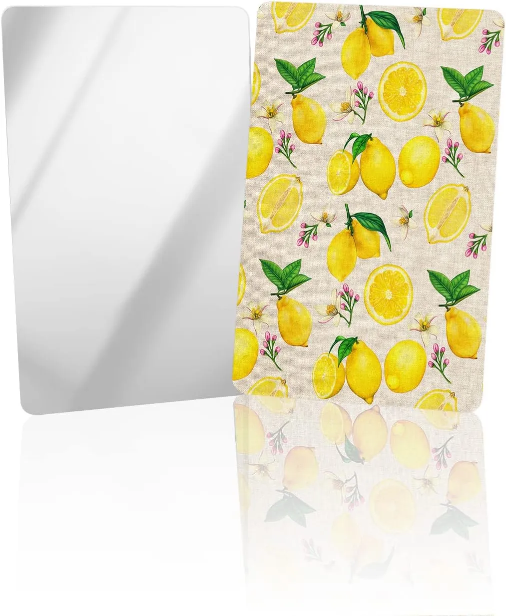Lemon Summer Filling Small Compact Mirror for Purse, Yellow Fruits Burlap Pattern Travel Makeup Mirror for Women Men, Rectangular Handheld Compact Pocket Mirror 1 PCS