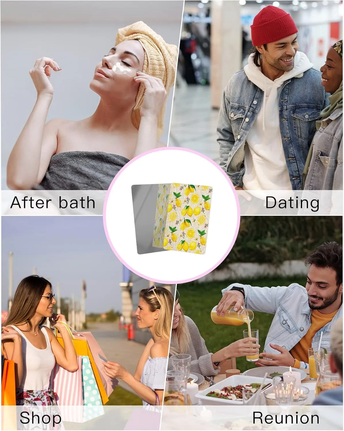 Lemon Summer Filling Small Compact Mirror for Purse, Yellow Fruits Burlap Pattern Travel Makeup Mirror for Women Men, Rectangular Handheld Compact Pocket Mirror 1 PCS