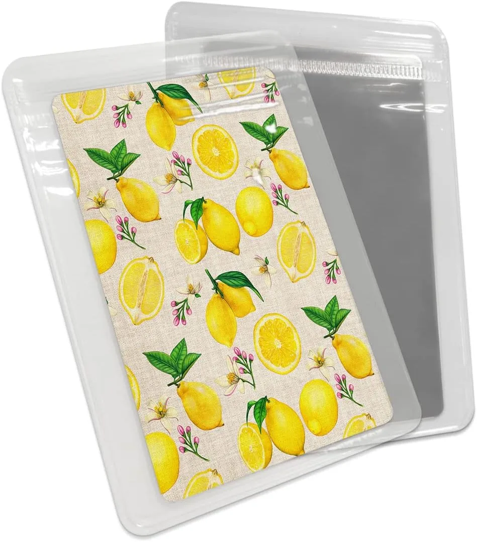 Lemon Summer Filling Small Compact Mirror for Purse, Yellow Fruits Burlap Pattern Travel Makeup Mirror for Women Men, Rectangular Handheld Compact Pocket Mirror 1 PCS